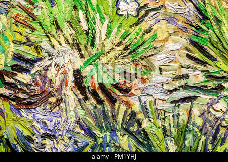 Londra Inghilterra,UK,Trafalgar Square,The NationalGallery,museo d'arte,interni,Vincent van Gogh Long Grass with Butterflies,primo piano dettaglio,impasto Foto Stock