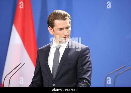 Berlino, Germania. Xvi Sep, 2018. 16/09/2018, 16.09.2018, Berlino, Germania, Sebastian Kurz in cancelleria. Il cancelliere Angela Merkel riceverà il Cancelliere austriaco Sebastian Kurz domenica sera, 16 settembre, per colloqui politici nella Cancelleria federale. La foto mostra il Cancelliere austriaco Sebastian Kurz. Credito: Simone Kuhlmey/Pacific Press/Alamy Live News Foto Stock