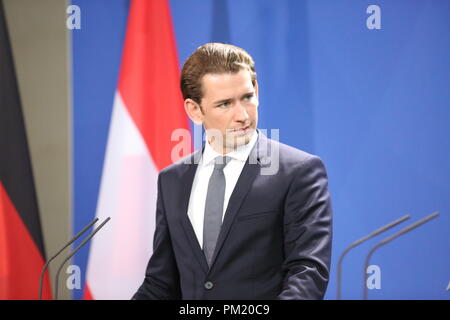 Berlino, Germania. Xvi Sep, 2018. 16/09/2018, 16.09.2018, Berlino, Germania, Sebastian Kurz in cancelleria. Il cancelliere Angela Merkel riceverà il Cancelliere austriaco Sebastian Kurz domenica sera, 16 settembre, per colloqui politici nella Cancelleria federale. La foto mostra il Cancelliere austriaco Sebastian Kurz. Credito: Simone Kuhlmey/Pacific Press/Alamy Live News Foto Stock