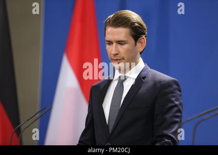 Berlino, Germania. Xvi Sep, 2018. 16/09/2018, 16.09.2018, Berlino, Germania, Sebastian Kurz in cancelleria. Il cancelliere Angela Merkel riceverà il Cancelliere austriaco Sebastian Kurz domenica sera, 16 settembre, per colloqui politici nella Cancelleria federale. La foto mostra il Cancelliere austriaco Sebastian Kurz. Credito: Simone Kuhlmey/Pacific Press/Alamy Live News Foto Stock