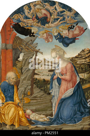 La Natività con Dio Padre circondato da angeli e cherubini. Data: c. 1470. Dimensioni: uniti NGA e MMA pannelli: 83,5 x 57,5 cm (32 7/8 x 22 5/8 in.) incorniciato: 97,8 x 73,7 x 4,8 cm (38 1/2 x 29 x 1 7/8 in.) solo NGA lunetta (ovale): 36,6 x 51,7 cm (14 7/16 x 20 3/8 in.). Medium: tempera su pannello. Museo: National Gallery of Art di Washington DC. Autore: Francesco di Giorgio Martini. Foto Stock
