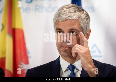 Lione, Francia. Xvii Sep 2018. Ritratto di Laurent Wauquiez presidente del gruppo politico "Les Républicains' e Presidente della Auvergne-Rhône-Alpes regione Credito: FRANCK CHAPOLARD/Alamy Live News Foto Stock