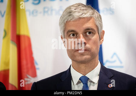 Lione, Francia. Xvii Sep 2018. Ritratto di Laurent Wauquiez presidente del gruppo politico "Les Républicains' e Presidente della Auvergne-Rhône-Alpes regione Credito: FRANCK CHAPOLARD/Alamy Live News Foto Stock