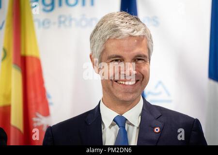 Lione, Francia. Xvii Sep 2018. Ritratto di Laurent Wauquiez presidente del gruppo politico "Les Républicains' e Presidente della Auvergne-Rhône-Alpes regione Credito: FRANCK CHAPOLARD/Alamy Live News Foto Stock