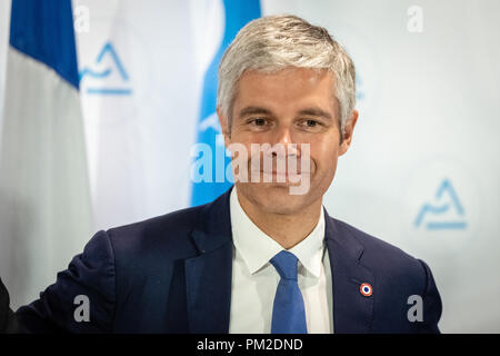 Lione, Francia. Xvii Sep 2018. Ritratto di Laurent Wauquiez presidente del gruppo politico "Les Républicains' e Presidente della Auvergne-Rhône-Alpes regione Credito: FRANCK CHAPOLARD/Alamy Live News Foto Stock