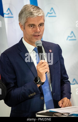 Lione, Francia. Xvii Sep 2018. Ritratto di Laurent Wauquiez presidente del gruppo politico "Les Républicains' e Presidente della Auvergne-Rhône-Alpes regione Credito: FRANCK CHAPOLARD/Alamy Live News Foto Stock