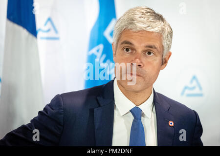 Lione, Francia. Xvii Sep 2018. Ritratto di Laurent Wauquiez presidente del gruppo politico "Les Républicains' e Presidente della Auvergne-Rhône-Alpes regione Credito: FRANCK CHAPOLARD/Alamy Live News Foto Stock