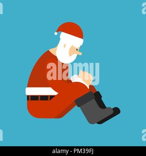 Triste Santa seduta isolato. Natale nonno sordo. Anno nuovo Illustrazione Vettoriale Illustrazione Vettoriale