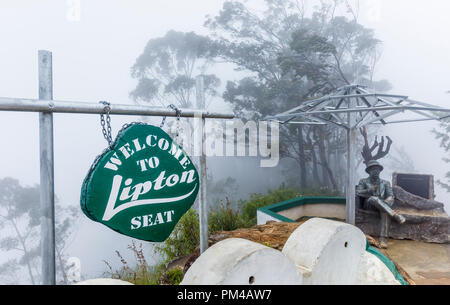 Benvenuto a Lipton sede segno a Lipton il sedile, un alto punto di osservazione nella piantagione di the hills, Dambethenna, Haputale, Uva Provincia dello Sri Lanka Foto Stock