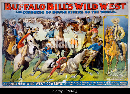 Litografia di Buffalo Bill, (William Frederick Cody) soldato americano, bison hunter e mattatore, circa 1890. Riferimento al file # 1003 036 THA Foto Stock