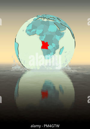 Angola sul globo terrestre schizzato nell'acqua. 3D'illustrazione. Foto Stock