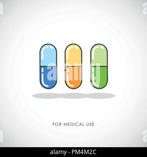 Set di colorate pillole e capsule compresse icona mediche illustrazione vettoriale Illustrazione Vettoriale