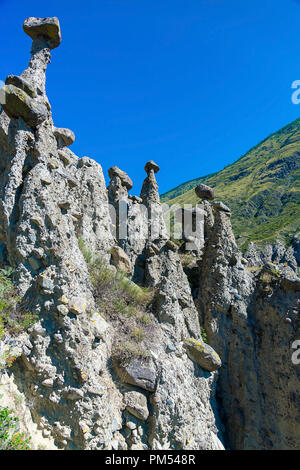 Naturale di formazioni di pietra nella valle Chulyshman 'Stone funghi", Ulagansky District, Altai Repubblica, Russia, foto verticale Foto Stock
