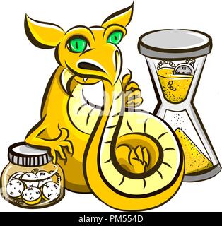 Immagine vettoriale di golden dragon in stile cartoon Illustrazione Vettoriale