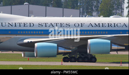 Stati Uniti d'America scritto sul lato del Boeing 747 denominato Air Force One. Foto scattata a Helsinki-Vantaa Airport in 16.07.2018 durante il pre Foto Stock