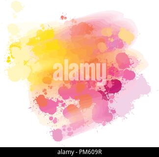 Giallo e rosa di spruzzi di sfondo ad acquerello. Colorato sfondo vettoriale per la stampa decorazione. Spazio di colori CMYK. Illustrazione Vettoriale