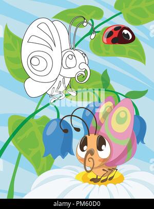 Disegnata a mano carino butterfly baby cartoon stile ispirato. Libro da colorare per bambini e adulti. Illustrazione Vettoriale