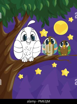 Libro da colorare pagina per bambini in età prescolare con sfondo colorato e disegna il gufo per la colorazione Illustrazione Vettoriale