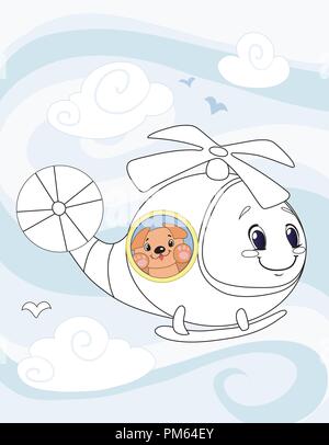Elicottero per essere colorata, il libro da colorare per bambini in età prescolare con facile giochi educativi a livello. Illustrazione Vettoriale