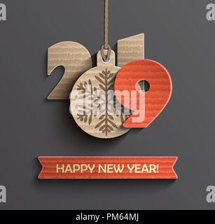 2019 Creative felice anno nuovo banner carta in stile per le vostre vacanze stagionali volantini, cartoline di auguri natalizi e inviti a tema. Illustrazione Vettoriale. Illustrazione Vettoriale