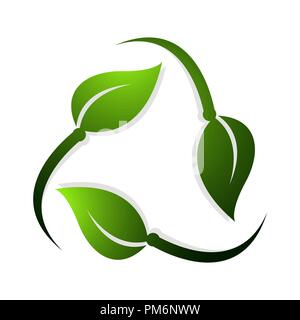 Simbolo di riciclaggio fatto di verde foglie rotante. Foglia di riciclo design vettoriali Illustrazione Vettoriale
