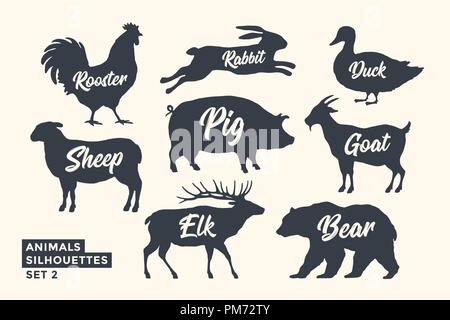 Animali silhouette set. Bianco-nero in silhouette di animali Illustrazione Vettoriale