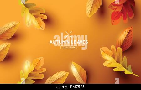 Stagione autunno sfondo con la caduta di foglie di autunno e la camera per il testo. Illustrazione Vettoriale Illustrazione Vettoriale