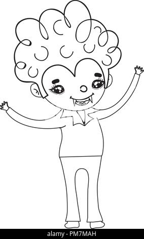 Delineare boy vampiro con denti e abiti casual Illustrazione Vettoriale