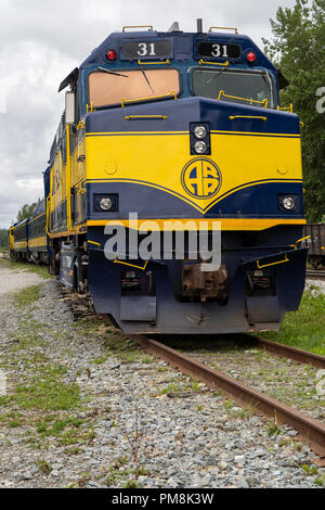 Treno auto per l'Alaska Railroad, un treno turistico servizio nell'Alaskan interno Foto Stock