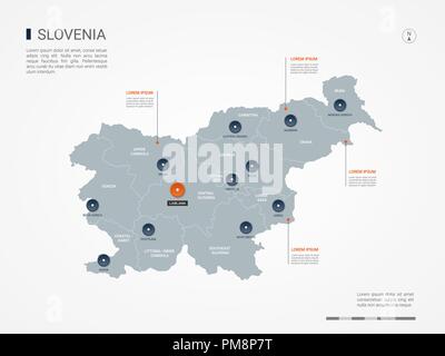 La Slovenia mappa con le frontiere, città capitale e divisioni amministrative. Infografico mappa vettoriale. Livelli modificabili chiaramente etichettati. Illustrazione Vettoriale