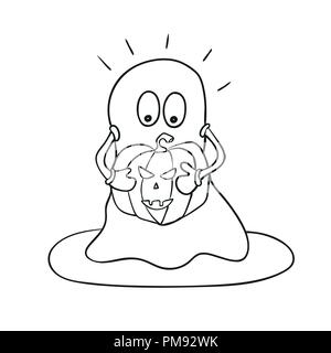 Creative sfondo vettoriale con ghost con zucca di Halloween - pagina di colorazione Illustrazione Vettoriale
