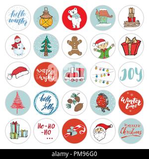 Natale icone set. Disegnata a mano elementi vacanze invernali design icone set. Illustrazione Vettoriale. Illustrazione Vettoriale