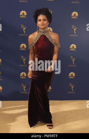 LOS ANGELES, CA - 17 settembre: Zazie Beetz al settantesimo Primetime Emmy Awards presso il Microsoft Theatre di Los Angeles, la California il 17 settembre 2018. Credito: Faye Sadou/MediaPunch Foto Stock