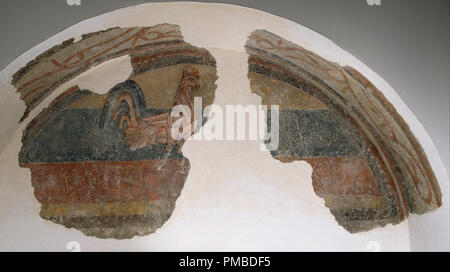 Galletto da Sant Joan de Boí. Data/Periodo: ca. 1100. Pittura murale. Affresco trasportato su tela. Altezza: 920 mm (36.22 in); larghezza: 1,800 mm (70.86 in). Autore: Sconosciuto. Foto Stock