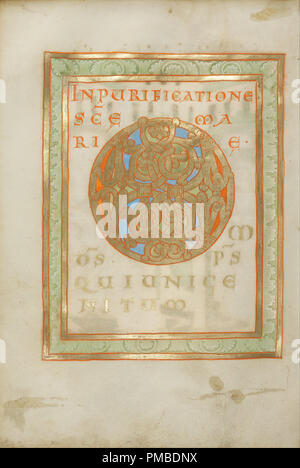 Decorate Incipit pagina. Data/Periodo: ca. 1030 - 1040. Folio. Tempere, foglia oro e inchiostro su pergamena. Altezza: 232 mm (9.13 in); larghezza: 160 mm (6.29 in). Autore: Sconosciuto. Foto Stock