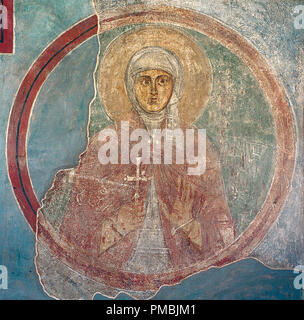 Affresco del santo sconosciuto in Saint Sophia's Cathedral, Kiev. Data/Periodo: 1000. Autore: Sconosciuto. Antichi affreschi russo. Foto Stock