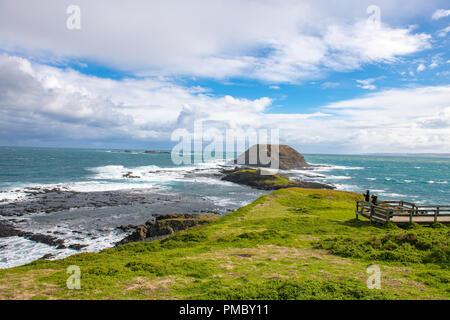 Vista del punto di Nobbies, Victoria, Australia-cielo tempestoso e mare Foto Stock