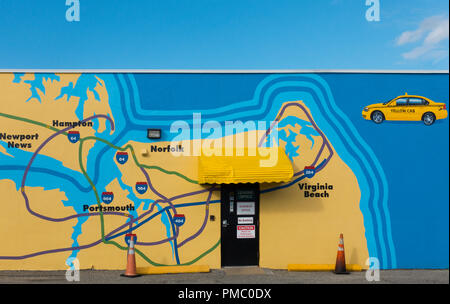 La parete della cabina del mural mappa Hampton Virginia Foto Stock