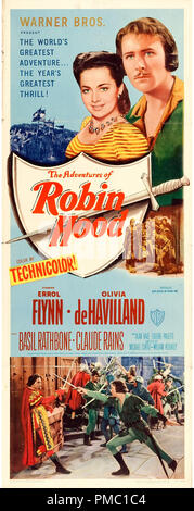 Errol Flynn, Olivia deHavilland, le avventure di Robin Hood, 1938 (Warner Brothers, re-release, 1948). Poster di riferimento file # 33595 350 THA Foto Stock