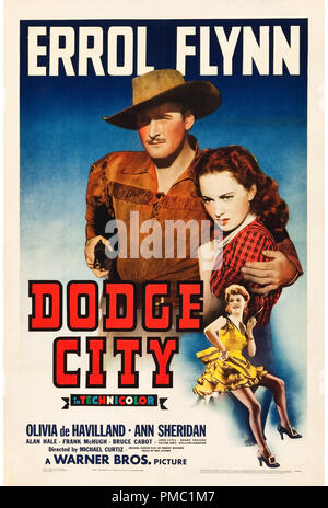 Errol Flynn, Olivia DeHavilland, Dodge City (Warner Brothers, 1939). Poster di riferimento file # 33595 577THA Foto Stock