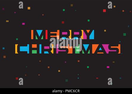 Buon Natale lettere colorate, modello di pagina di intestazione. Vettore colorati latino promo text. Rainbow poster a colori. Carta a colori applique tag, lo spazio negativo tipografia design. Illustrazione Vettoriale