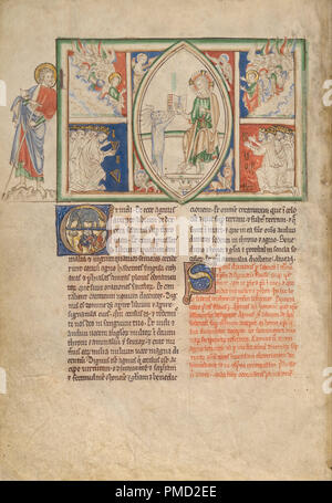 L Agnello tenendo il libro sigillato e un angelo e gli anziani a cantare lodi. Data/Periodo: ca. 1255 - 1260. Folio. Tempere, foglia oro, colorato di lavaggi, penna e inchiostro su pergamena. Altezza: 319 mm (12.55 in); larghezza: 225 mm (8,85 in). Autore: Sconosciuto. Foto Stock