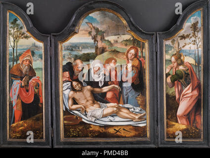 Lamentación sobre Cristo muerto. Data/Periodo: Primera mitad del siglo XVI. La pittura. Óleo sobre roble. Altezza: 100 cm (39,3 in); larghezza: 142 cm (55,9 in). Autore: Pieter Coecke Van Aelst. COECKE Van Aelst, Pieter. Foto Stock