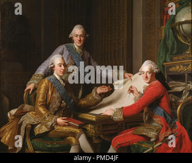 Gustav III och hans bröder Re Gustavo III di Svezia e i suoi fratelli. Data/Periodo: 1771. La pittura. Olio su tela. Altezza: 1620 mm (63.77 in); Larghezza: 2.030 mm (79.92 in). Autore: Alexander Roslin. ROSLIN, Alexander. Foto Stock