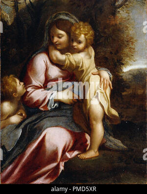 Madonna con Bambino e San Giovanni. Data/Periodo: del xvii secolo. La pittura. Olio su pannello di olio. Altezza: 260 mm (10,23 in); larghezza: 206 mm (8.11 in). Autore: Dopo Carracci, Annibale. Annibale Carracci. Foto Stock