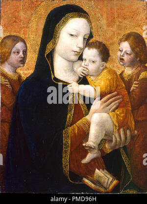 La Vergine col Bambino e due angeli. Data/Periodo: ca. 1485. Tempera su pannello. Altezza: 37 mm (1,45 in); larghezza: 28 mm (1.10 in). Autore: Ambrogio Bergognone. Bergognone, Ambrogio. Foto Stock