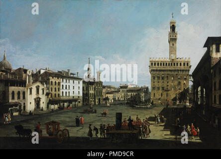 Piazza della Signoria a Firenze. Data/Periodo: 1740. La pittura. Olio su tela. Altezza: 61 cm (24 in); larghezza: 90 cm (35,4 in). Autore: Bernardo Bellotto. Foto Stock