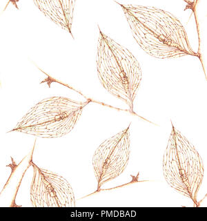 Seamless pattern nella tecnica ad acquerello su carta. Caduta foglie secche. Foto Stock