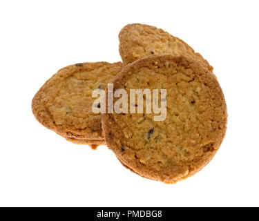 Gruppo di tre di mirtillo palustre e cookies di avena isolato su uno sfondo bianco. Foto Stock