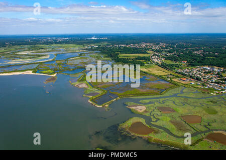 Le Teich (sud-ovest della Francia): vista aerea delle paludi e la Teich il santuario degli uccelli nel bacino di Arcachon (non disponibile per la postcard edition) Foto Stock